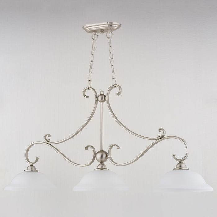 Vaxcel Monrovia 3 Light Linear Chandelier, Brushed Nickel/Frosted Glass