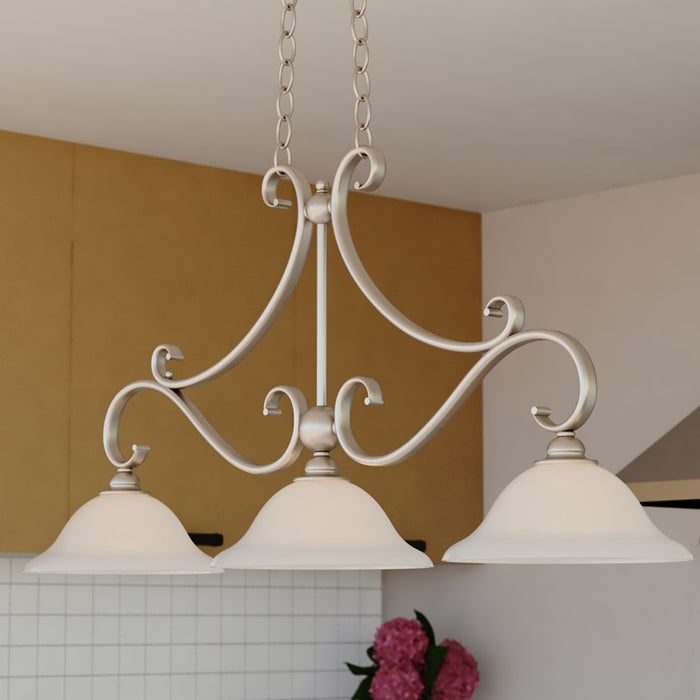 Vaxcel Monrovia 3 Light Linear Chandelier, Brushed Nickel/Frosted Glass