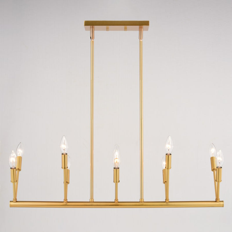 Vaxcel Warwick 10 Light 32"W Linear Chandelier, Natural Brass