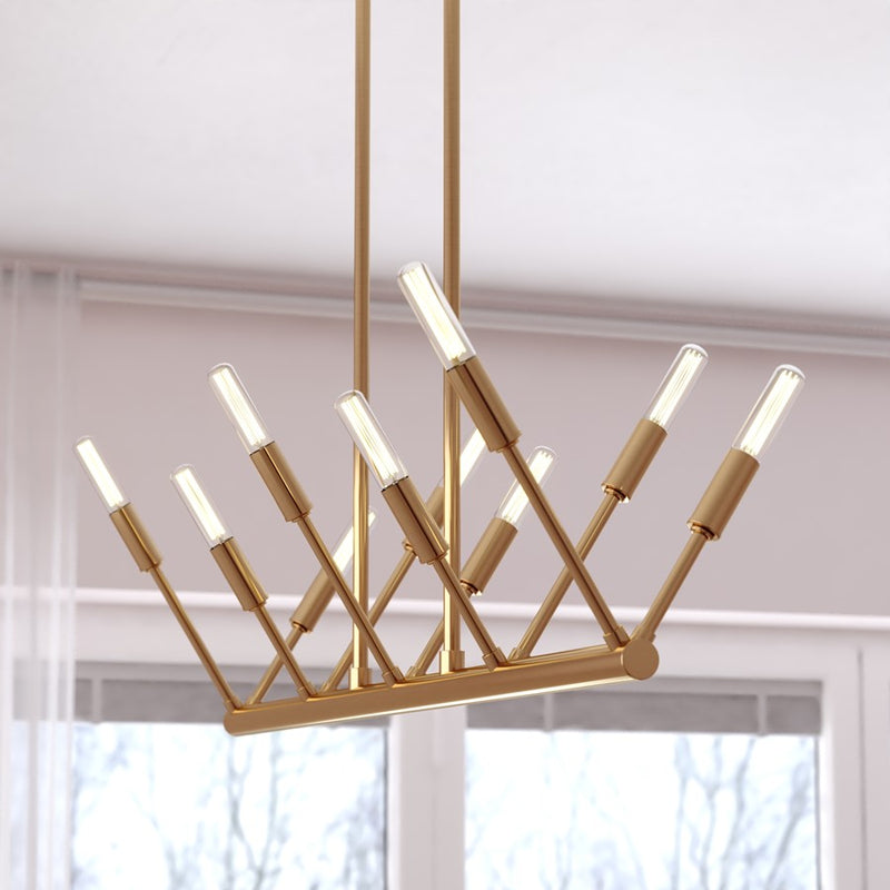 Vaxcel Warwick 10 Light 32"W Linear Chandelier, Natural Brass