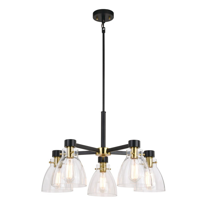 Vaxcel Elgin 5 Light 27" Chandelier, Black/Gold/Clear Glass - H0307