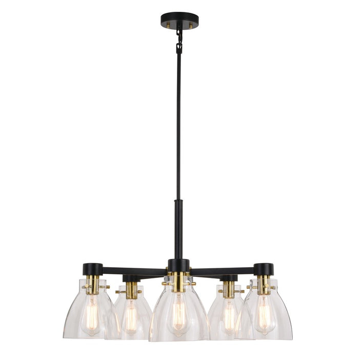 Vaxcel Elgin 5 Light 27" Chandelier, Black/Gold/Clear Glass