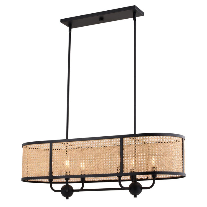 Vaxcel Berens 6 Light 36"W Linear Chandelier, Matte Black/Natural Rattan - H0308