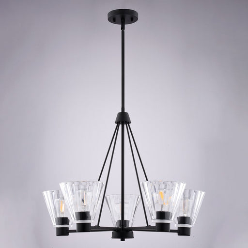 Vaxcel Dalton 25.5" 5 Light Chandelier, Matte Black/Clear