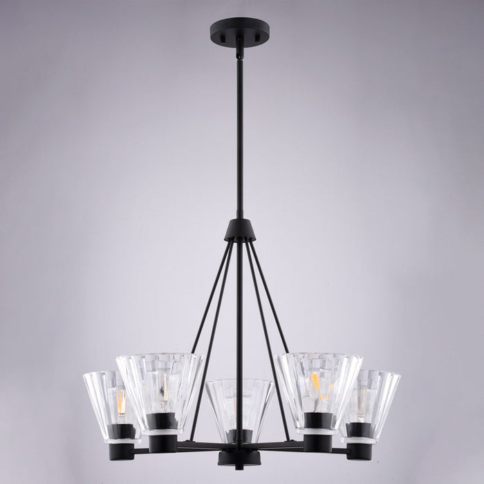 Vaxcel Dalton 25.5" 5 Light Chandelier, Matte Black/Clear