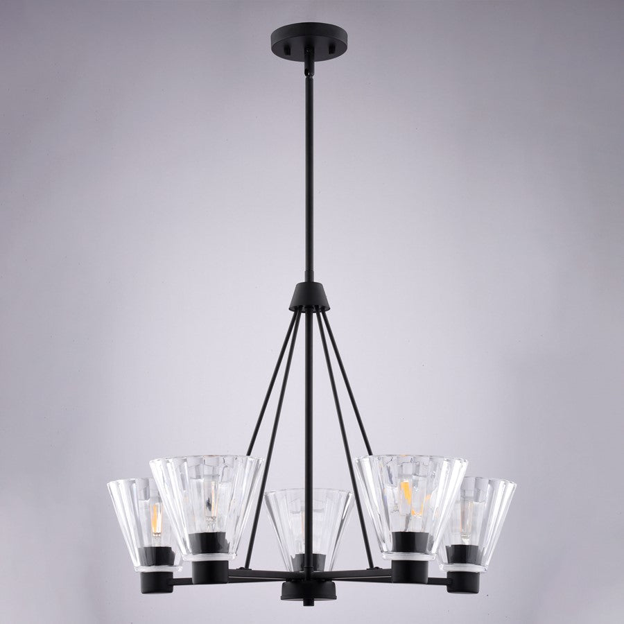 Vaxcel Dalton 25.5" 5 Light Chandelier, Matte Black/Clear