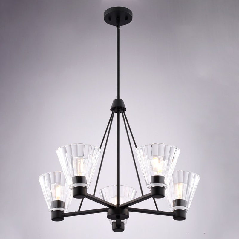 Vaxcel Dalton 25.5" 5 Light Chandelier, Matte Black/Clear