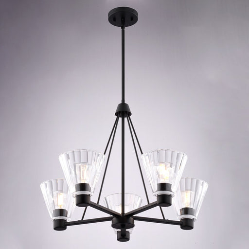 Vaxcel Dalton 25.5" 5 Light Chandelier, Matte Black/Clear