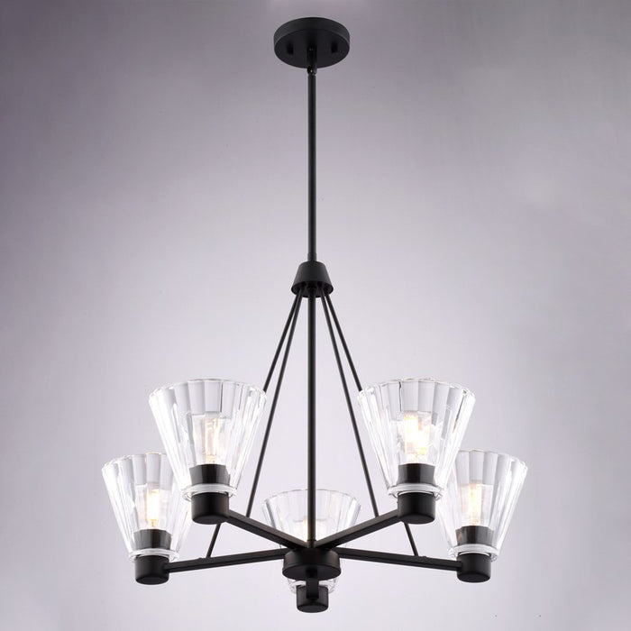 Vaxcel Dalton 25.5" 5 Light Chandelier, Matte Black/Clear