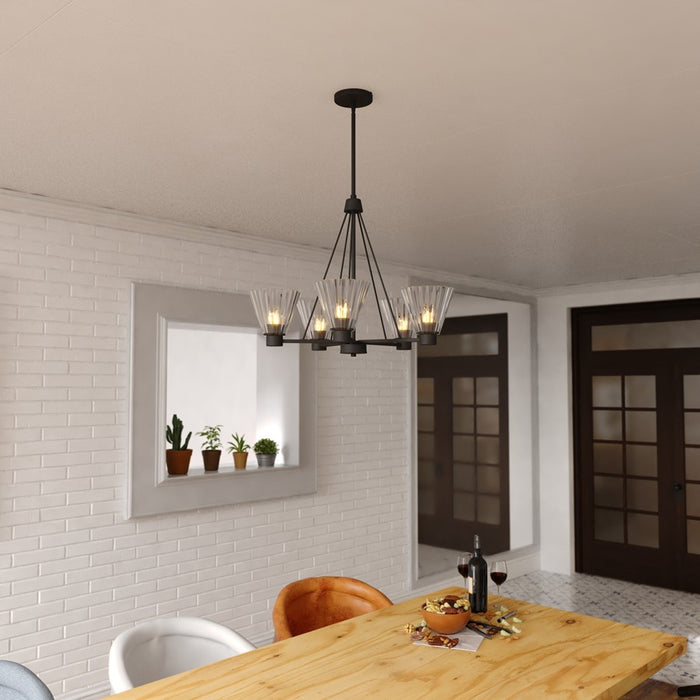 Vaxcel Dalton 25.5" 5 Light Chandelier, Matte Black/Clear