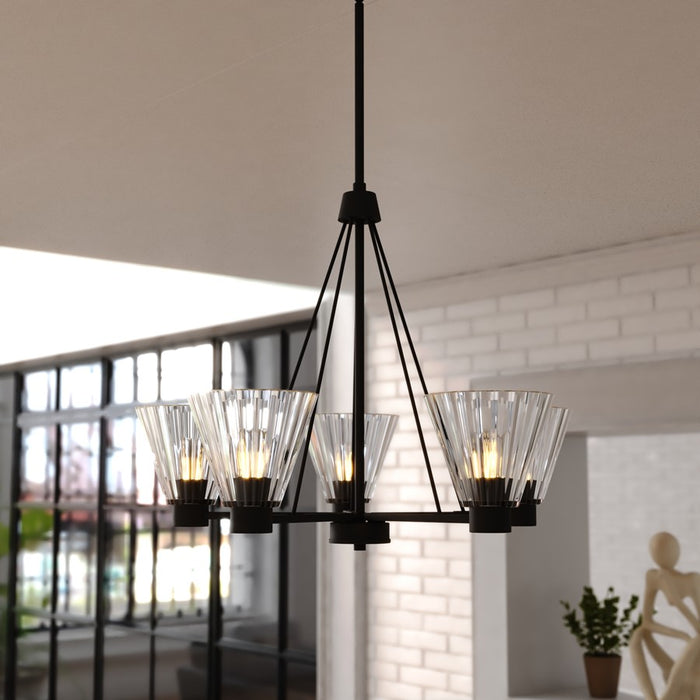 Vaxcel Dalton 25.5" 5 Light Chandelier, Matte Black/Clear
