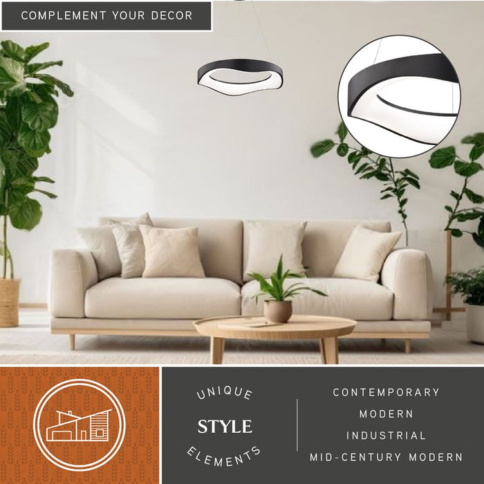 Vaxcel Bowen 20.5"W LED Chandelier, Textured Black/White