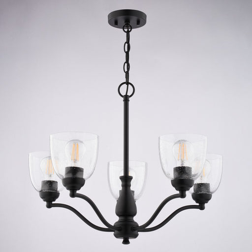 Vaxcel Bellwood 24.5" 5 Light Chandelier, Matte Black/Clear