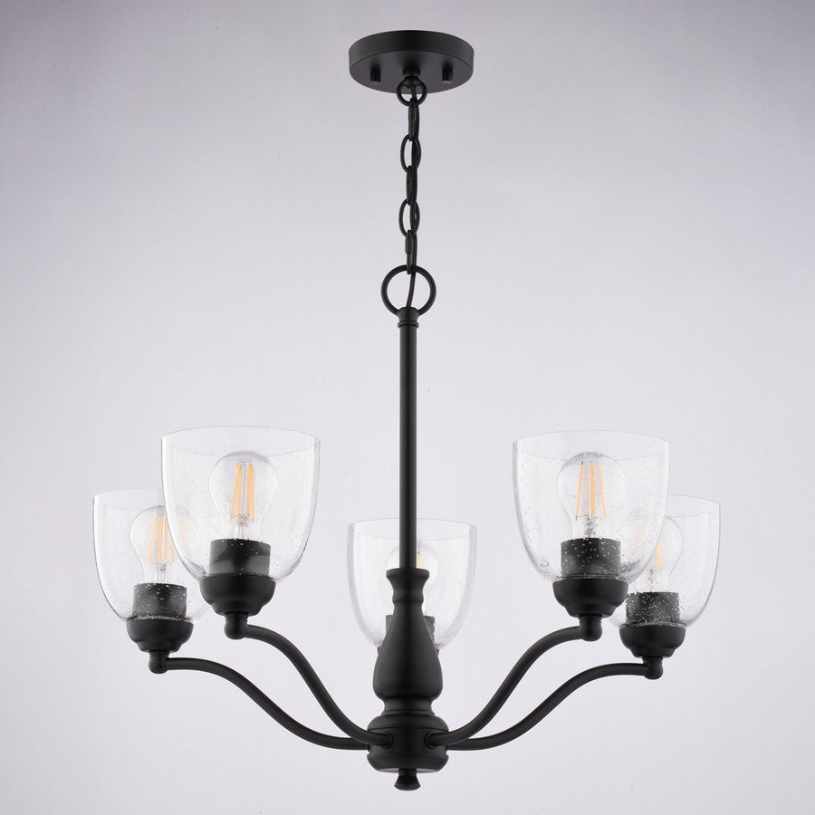 Vaxcel Bellwood 24.5" 5 Light Chandelier, Matte Black/Clear