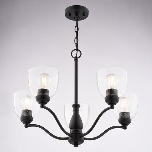 Vaxcel Bellwood 24.5" 5 Light Chandelier, Matte Black/Clear