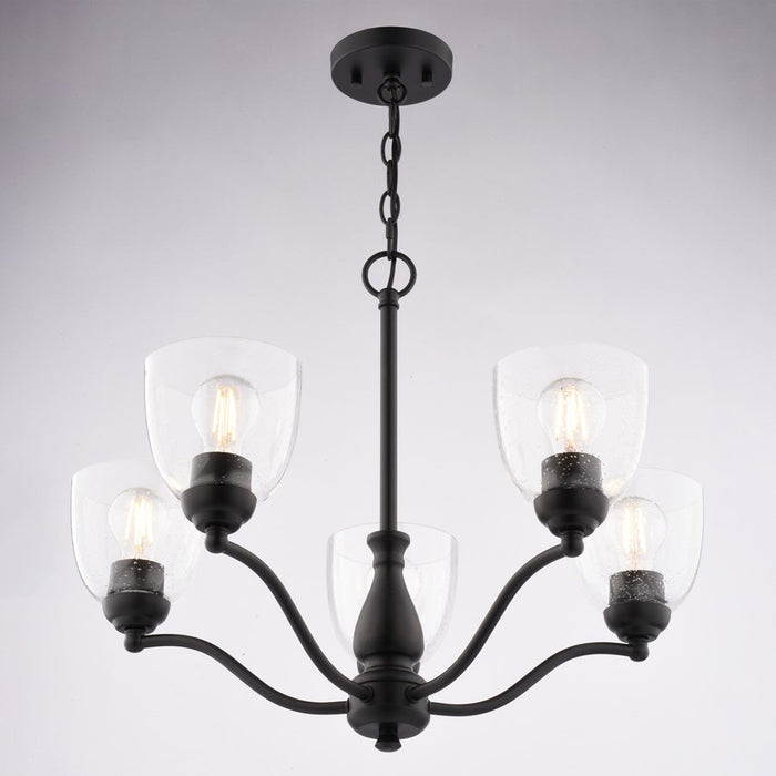 Vaxcel Bellwood 24.5" 5 Light Chandelier, Matte Black/Clear