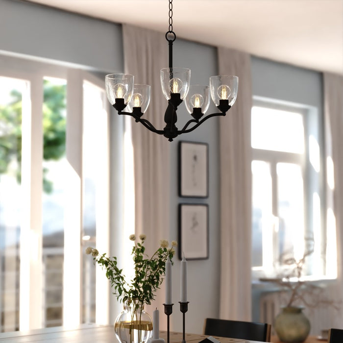 Vaxcel Bellwood 24.5" 5 Light Chandelier, Matte Black/Clear