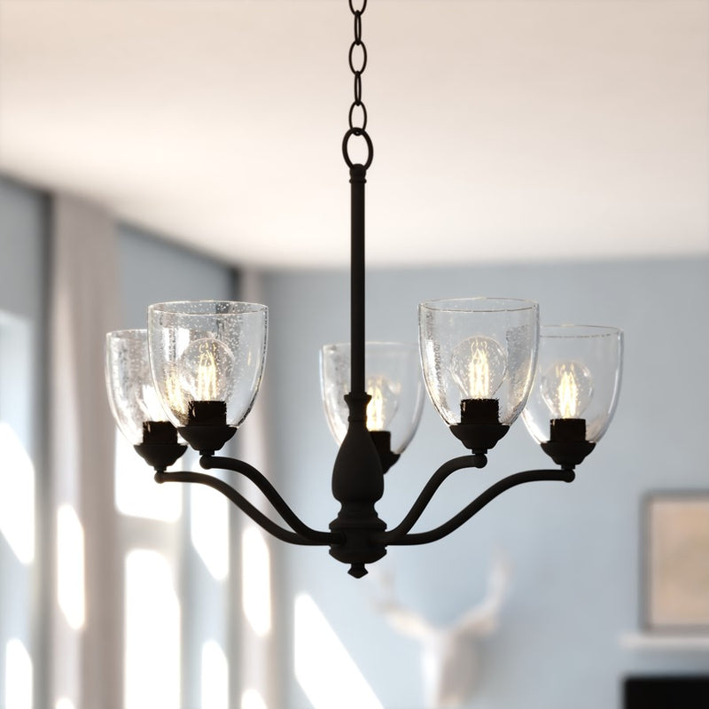 Vaxcel Bellwood 24.5" 5 Light Chandelier, Matte Black/Clear