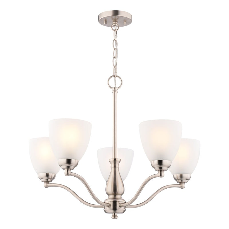 Vaxcel Bellwood 24.5" 5 Light Chandelier, Satin Nickel/White - H0312