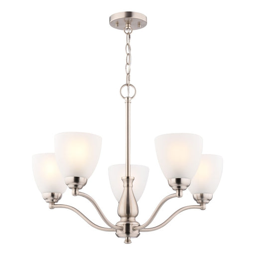 Vaxcel Bellwood 24.5" 5 Light Chandelier, Satin Nickel/White - H0312