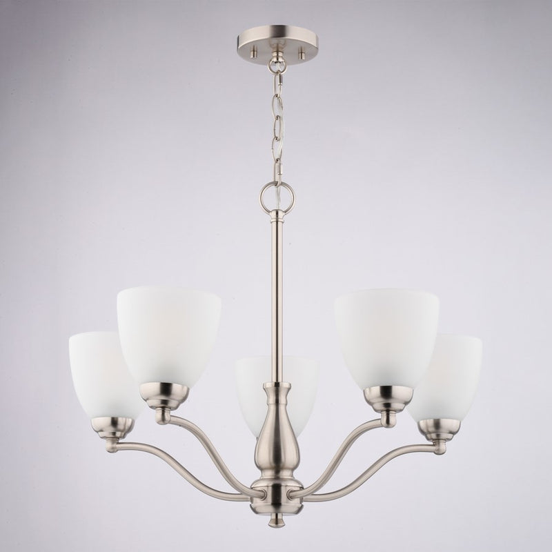 Vaxcel Bellwood 24.5" 5 Light Chandelier, Satin Nickel/White