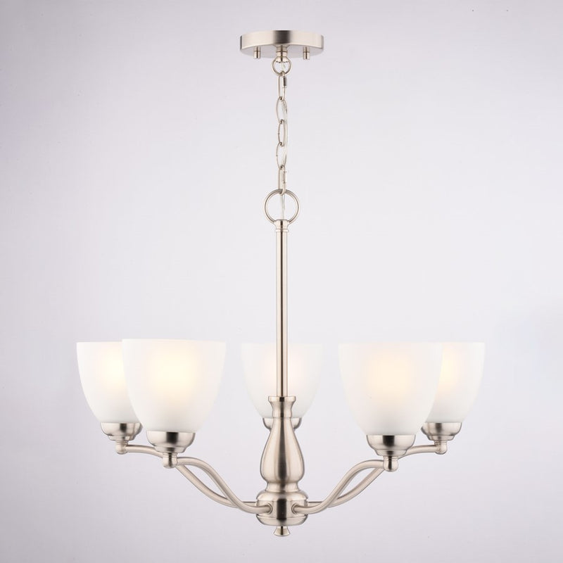 Vaxcel Bellwood 24.5" 5 Light Chandelier, Satin Nickel/White