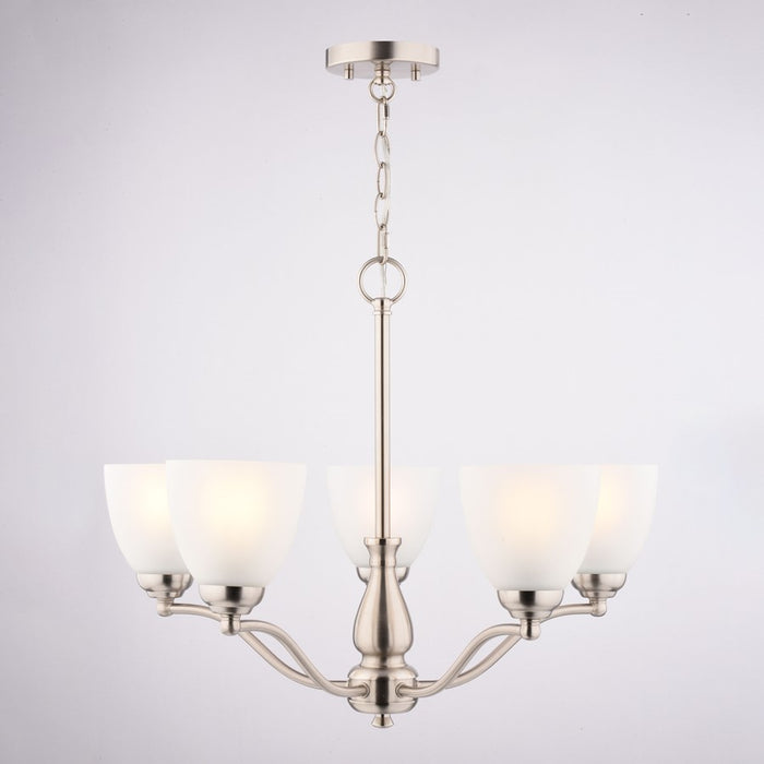 Vaxcel Bellwood 24.5" 5 Light Chandelier, Satin Nickel/White