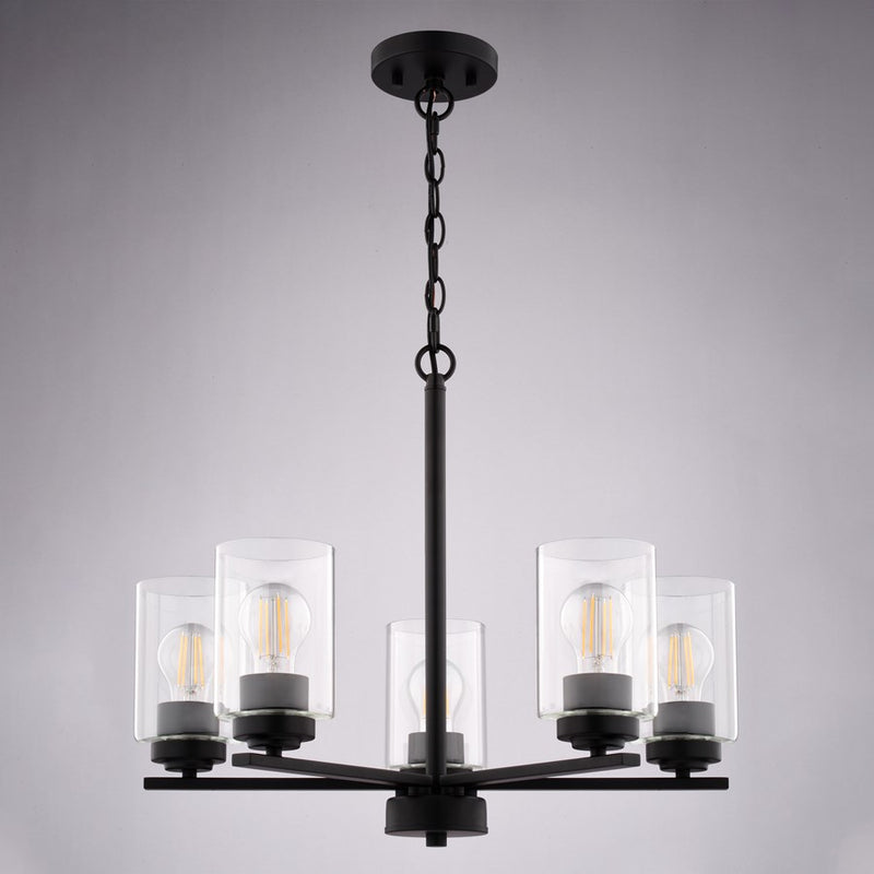 Vaxcel Park Ridge 21"W 5 Light Chandelier, Matte Black/Clear