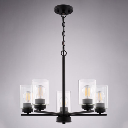 Vaxcel Park Ridge 21"W 5 Light Chandelier, Matte Black/Clear