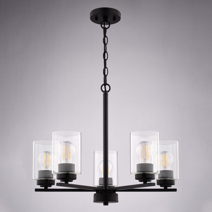 Vaxcel Park Ridge 21"W 5 Light Chandelier, Matte Black/Clear
