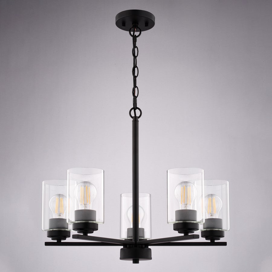 Vaxcel Park Ridge 21"W 5 Light Chandelier, Matte Black/Clear