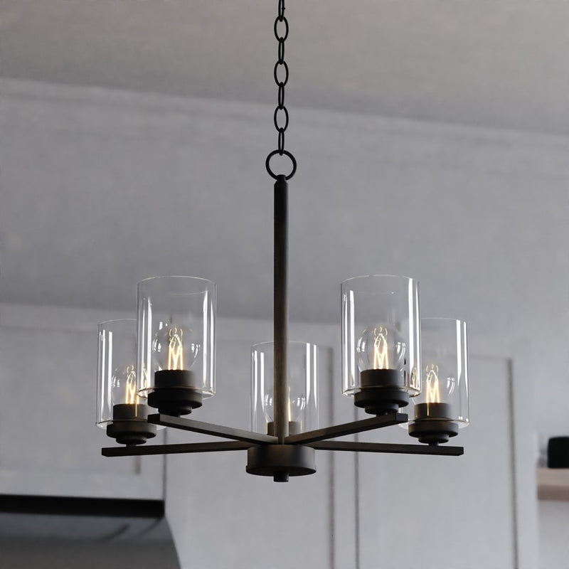 Vaxcel Park Ridge 21"W 5 Light Chandelier, Matte Black/Clear