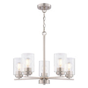 Vaxcel Park Ridge 21"W 5 Light Chandelier, Satin Nickel/Clear - H0314
