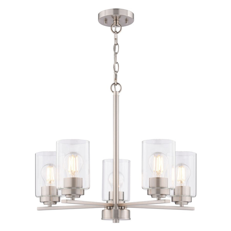 Vaxcel Park Ridge 21"W 5 Light Chandelier, Satin Nickel/Clear - H0314