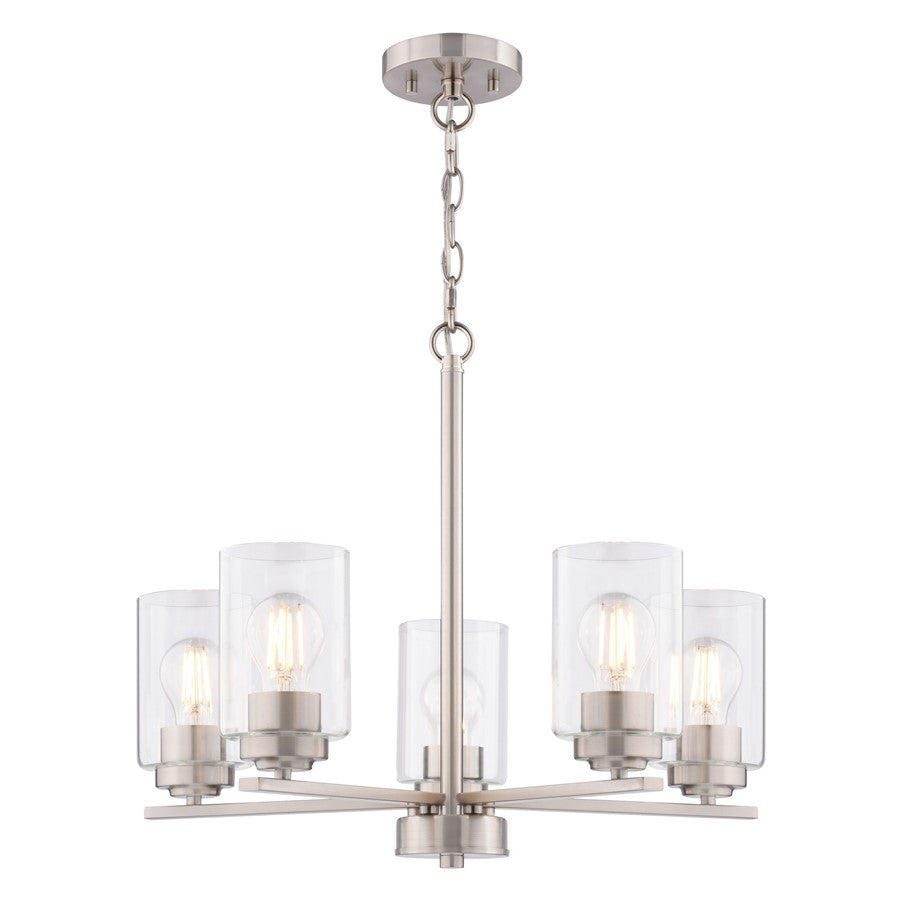 Vaxcel Park Ridge 21"W 5 Light Chandelier, Satin Nickel/Clear - H0314