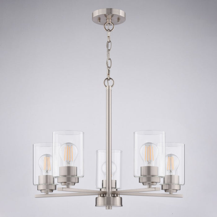 Vaxcel Park Ridge 21"W 5 Light Chandelier, Satin Nickel/Clear