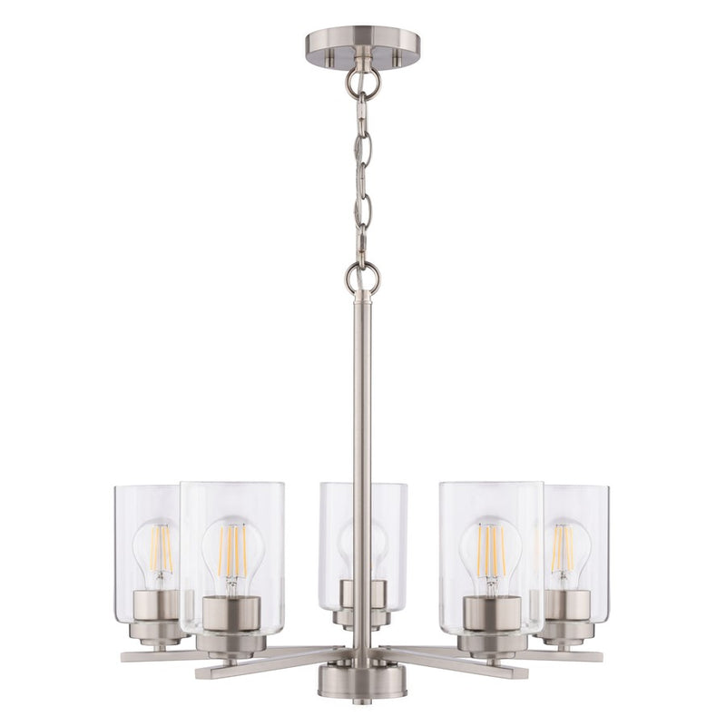 Vaxcel Park Ridge 21"W 5 Light Chandelier, Satin Nickel/Clear