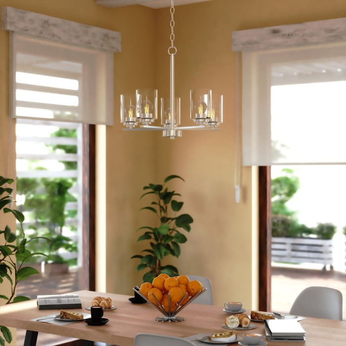 Vaxcel Park Ridge 21"W 5 Light Chandelier, Satin Nickel/Clear