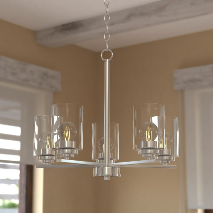 Vaxcel Park Ridge 21"W 5 Light Chandelier, Satin Nickel/Clear