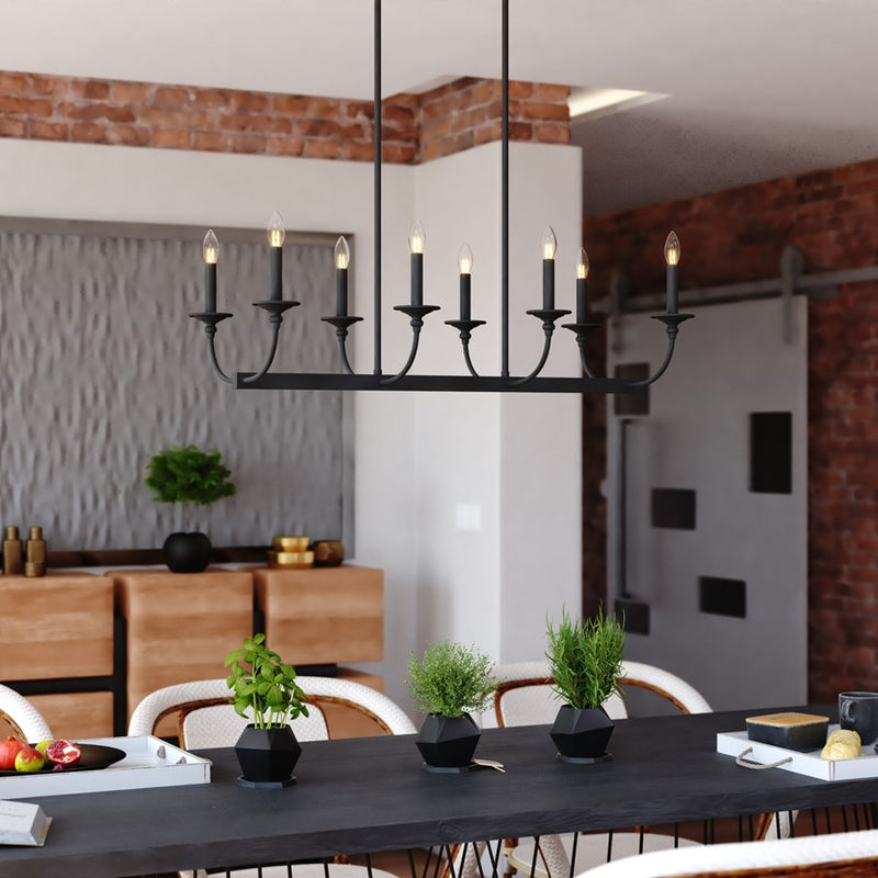 Vaxcel Durham 36"W 8 Light Linear Chandelier, Matte Black/No Shade