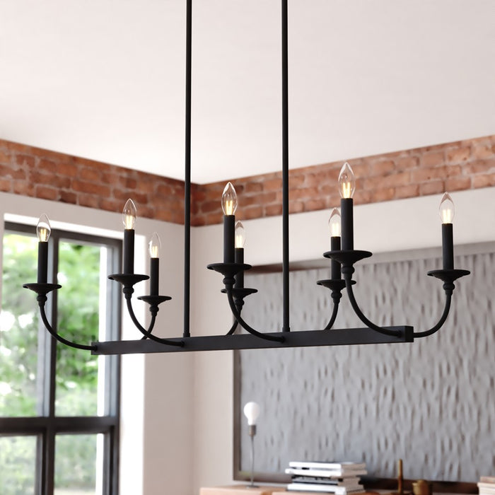 Vaxcel Durham 36"W 8 Light Linear Chandelier, Matte Black/No Shade