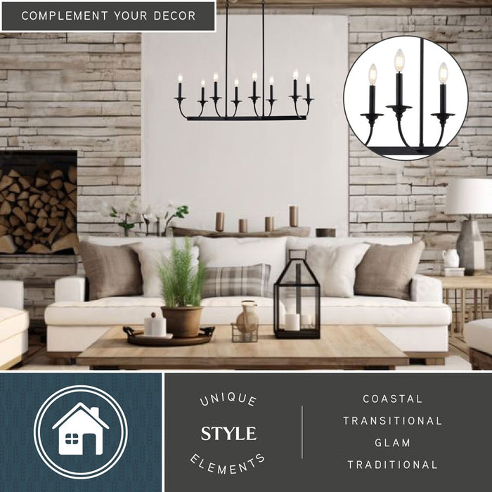 Vaxcel Durham 36"W 8 Light Linear Chandelier, Matte Black/No Shade