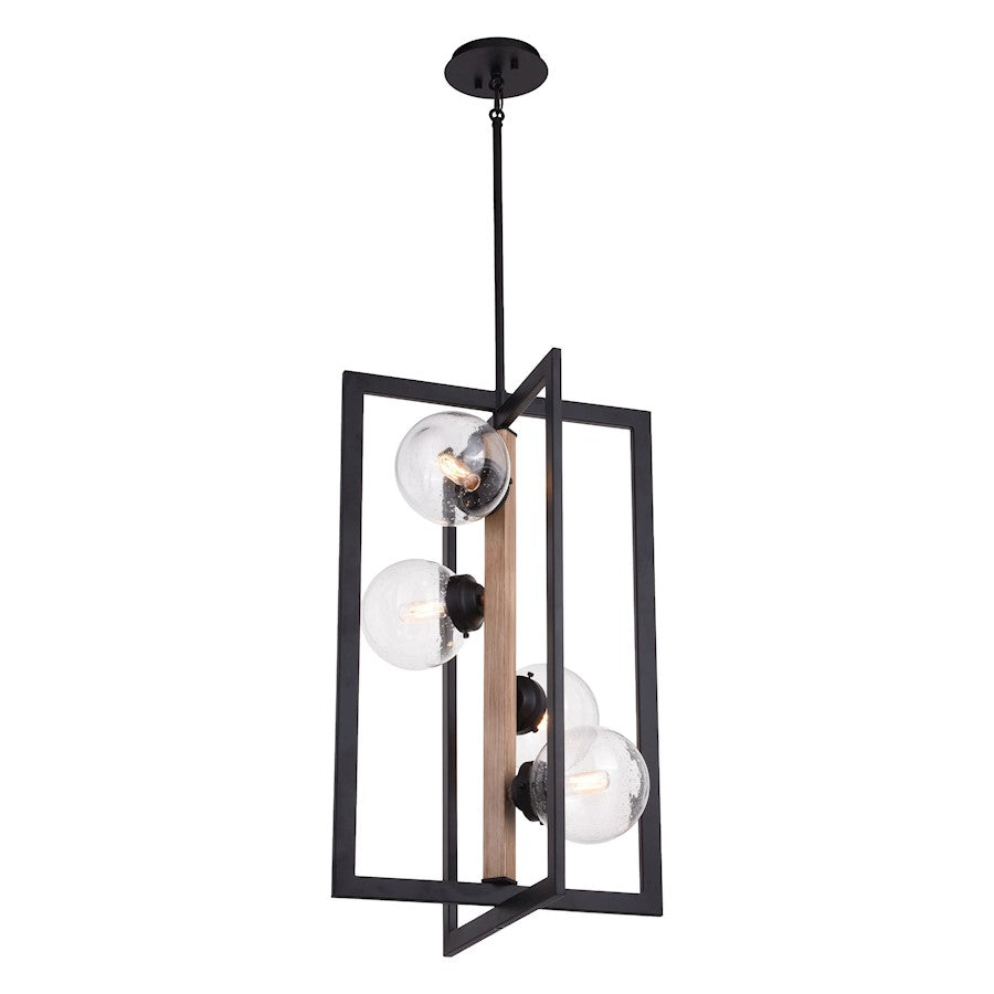 Vaxcel Bridgeview 4 Light 16" Pendant, Bronze/Light Walnut/Clear Seeded