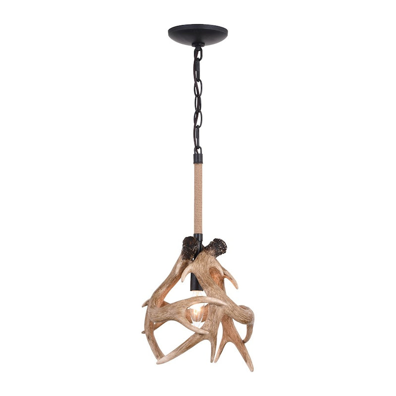 Vaxcel Breckenridge 1 Light 10.75" Antler Pendant, Aged Iron/Natural