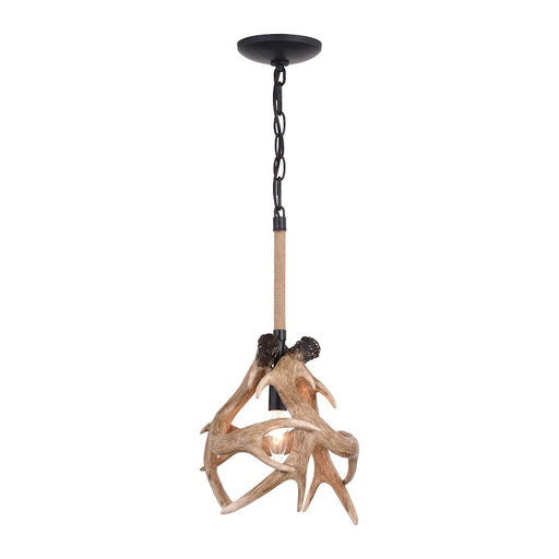Vaxcel Breckenridge 1 Light 10.75" Antler Pendant, Aged Iron/Natural