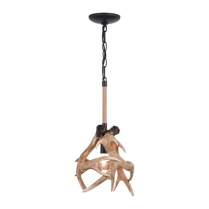 Vaxcel Breckenridge 1 Light 10.75" Antler Pendant, Aged Iron/Natural