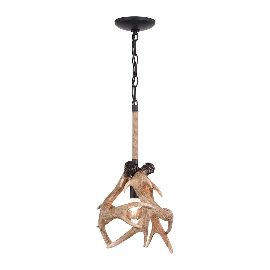 Vaxcel Breckenridge 1 Light 10.75" Antler Pendant, Aged Iron/Natural