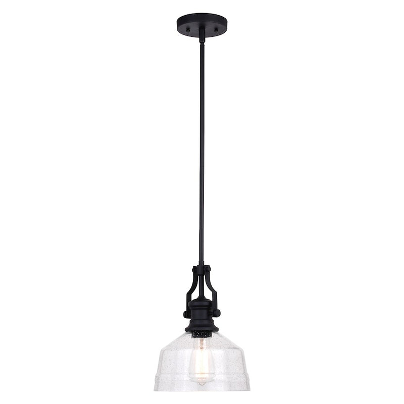 Vaxcel Beloit 1 Light 9" Mini Pendant, Matte Black/Clear Seeded