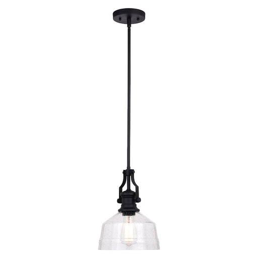 Vaxcel Beloit 1 Light 9" Mini Pendant, Matte Black/Clear Seeded