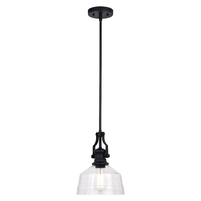 Vaxcel Beloit 1 Light 9" Mini Pendant, Matte Black/Clear Seeded